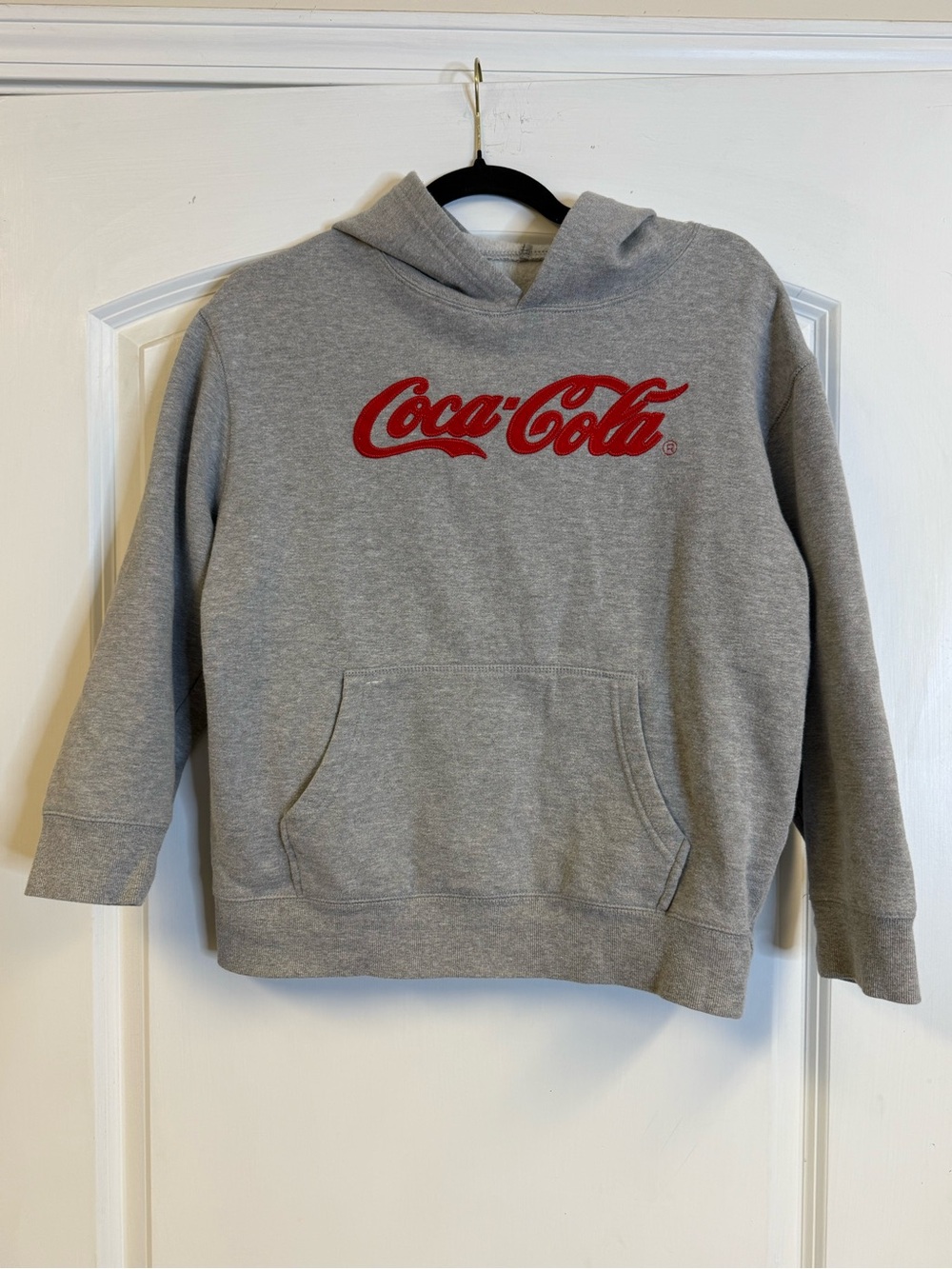 Coca-Cola Adult Small Gray Hoodie Red Embroidered Script Logo Pullover